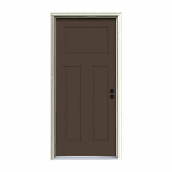 JELD-WEN 34 in. x 80 in. 3-Panel Craftsman Dark Chocolate Painted Steel Prehung Left-Hand Inswing Front Door w/Brickmould