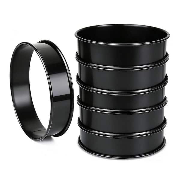 6pcs Stainless Steel Non-Stick Black Finish Muffin Crumpet Tart Rings with Double Rolled Edges (6-Pack)