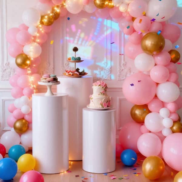 Wedding Flower Stand, 3PCS 23.62/29.53/35.43 in. Round Cylinder Plinth, White Pedestal Stand, Cylindrical Pedestal Stand