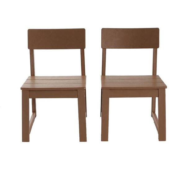 2-Piece Brown HDPE Plastic Outdoor Lounge Chair Armless Chairs with backres