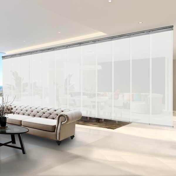 EMOH Dove 140 in. - 260 in. W x 116 in. L Adjustable 12-Panel Satin Nickel Double Rail Panel Track with 23.5 in. Slates