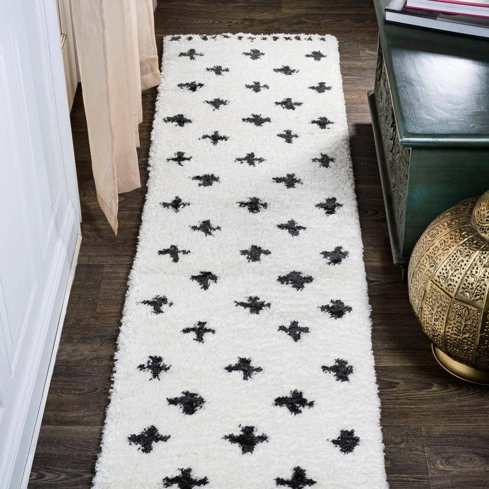 Cristo White/Black 2 ft. x 8 ft. Berber Geometric Shag Runner Rug price history on PriceWatchPro