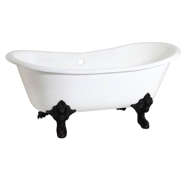 Aqua Eden 67 in. L Cast Iron Double Slipper Clawfoot Bathtub in White/Matte Black
