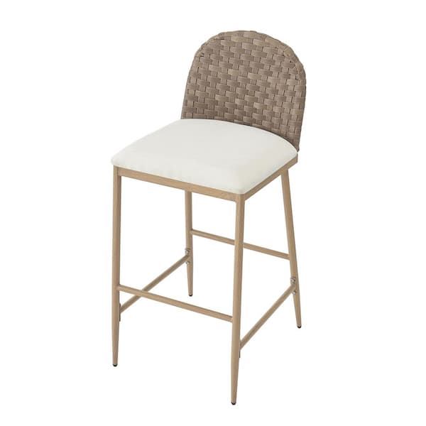 Farmhouse 29.5 in. H Brown Metal Bar Stool Upholstered Counter Stools with Rattan Backrest Set of 2 for Kitchen