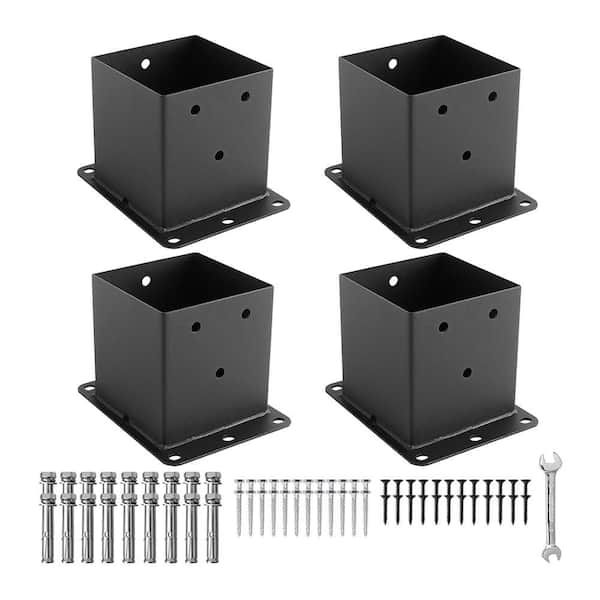 Afoxsos Black Powder-Coated Heavy Duty 4 x 4 Post Bracket Kit for Deck Railing Patio Porch Handrail Pergola Mailboxes (4-Pack)