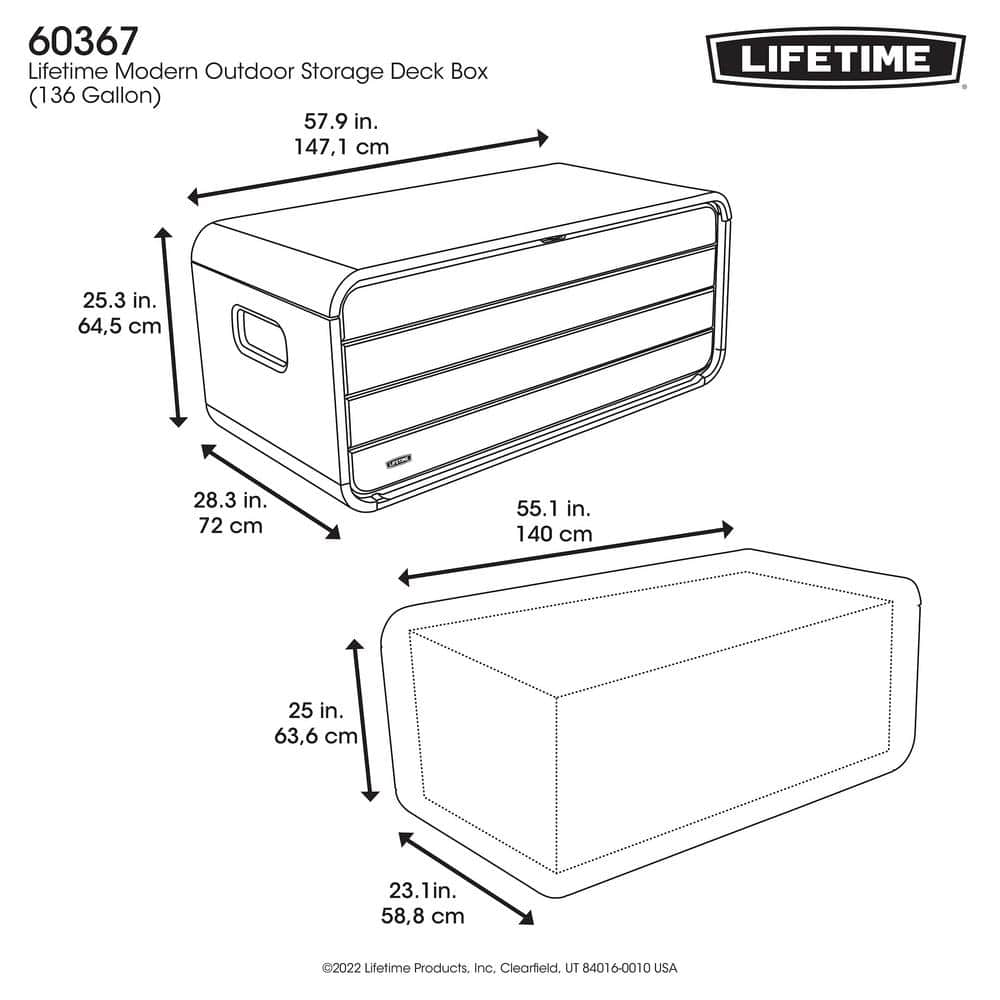 Gray Lockable Plastic Outdoor Storage Deck Box, 136 Gallon