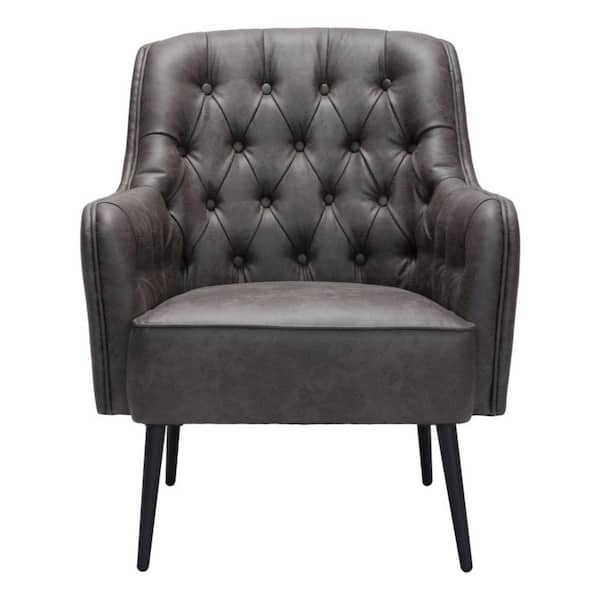HomeRoots Black Arm Chair Set of 1 with Tufted Cushions