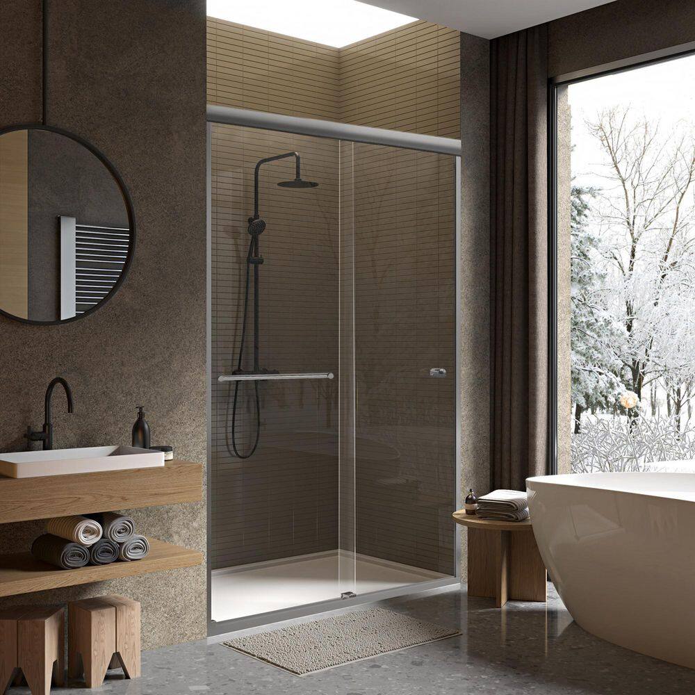 48" Brushed Nickel Frameless Sliding Shower Door with Clear Glass