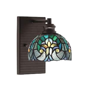Albany 1-Light Espresso 7 in. Wall Sconce with Turquoise Cypress Art Glass Shade