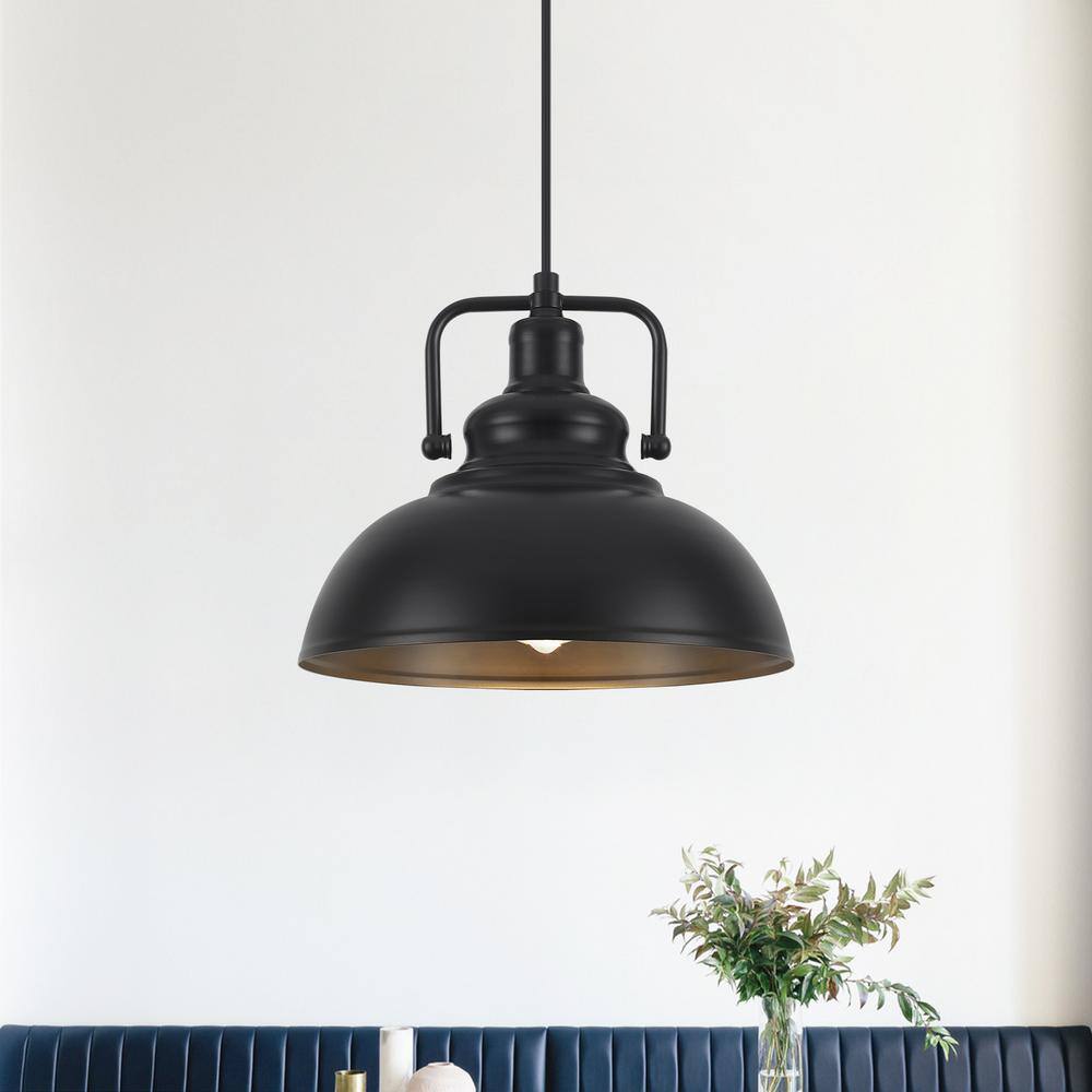 Bonifant 1-Light Matte Black Retro Plug-In Metal Single Pendant Light with Industrial Dome Shade price history on PriceWatchPro