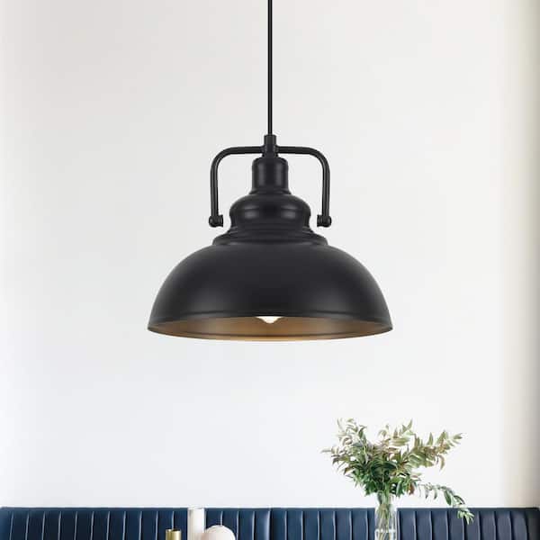 Bonifant 1-Light Matte Black Retro Plug-In Metal Single Pendant Light with Industrial Dome Shade