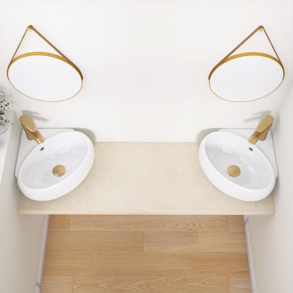 Getpro 14.13 in Corner Wall-Mounted Oval Bathroom Sink in White