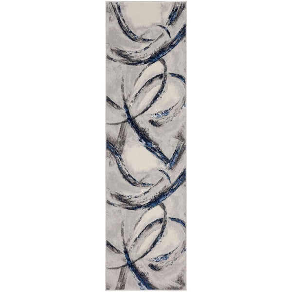 Brushstrokes Grey/Navy 2 ft. x 8 ft. Brushstroke Contemporary Runner Area Rug