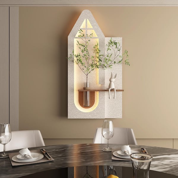 3-Color LED Multi-Colored Sandstone & Plastic Wall Art with Glass Vase & Rabbit Statue-Adjustable Botanical Decor