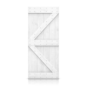 Distressed K Series 30 in. x 84 in. Light Cream Stained Solid Knotty Pine Wood Interior Sliding Barn Door Slab