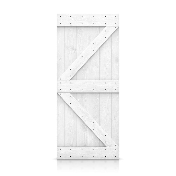 CALHOME K Series 38 in. x 84 in. Pre-Assembled White Stained Solid Pine Wood Interior Sliding Barn Door Slab