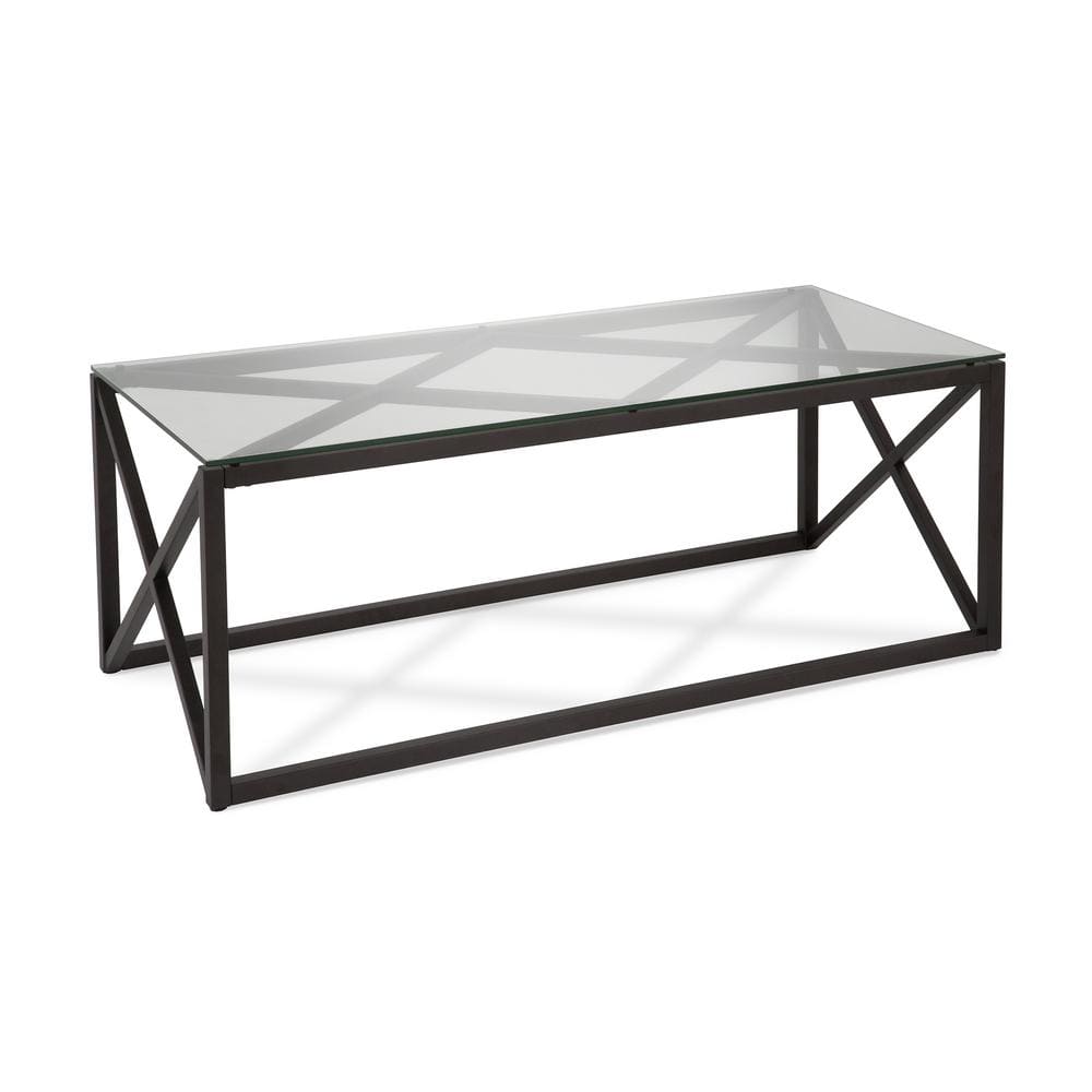 Evelyn Mid-Century Blackened Bronze 46" Glass Coffee Table
