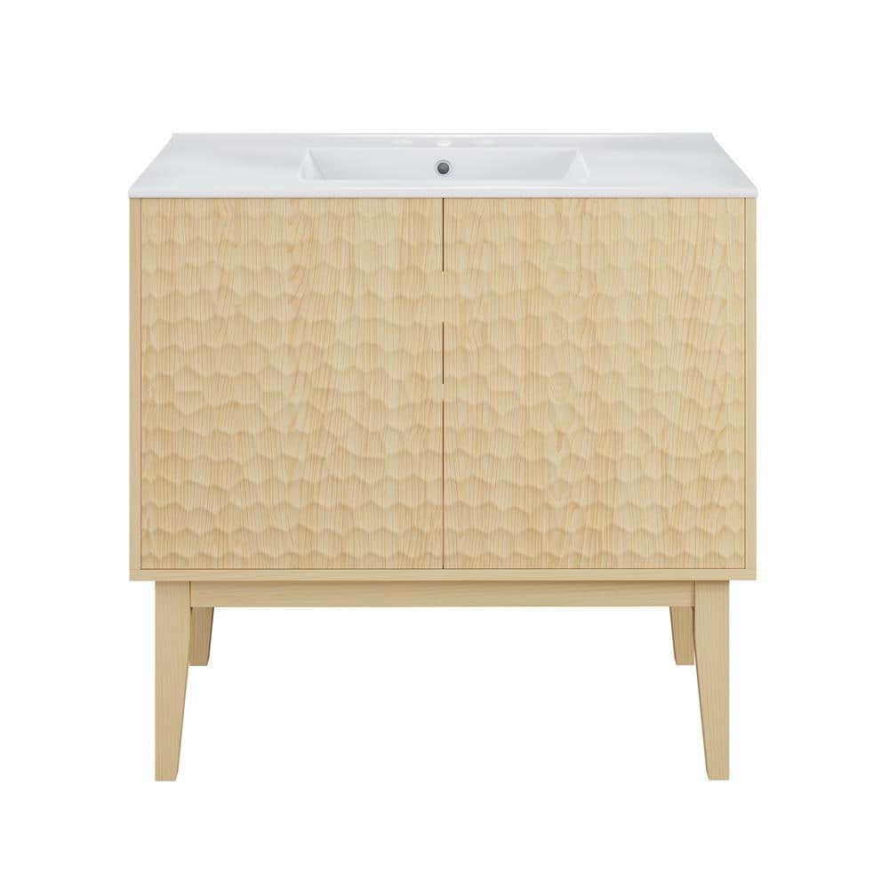Bosse 36 in. Freestanding Bathroom Vanity in Natural Oak with 3-Hole Widespread Sink Top price history on PriceWatchPro