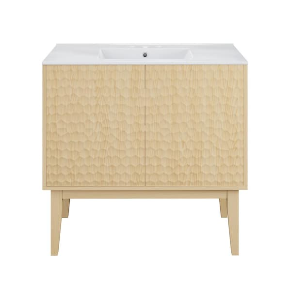 Bosse 36 in. Freestanding Bathroom Vanity in Natural Oak with 3-Hole Widespread Sink Top