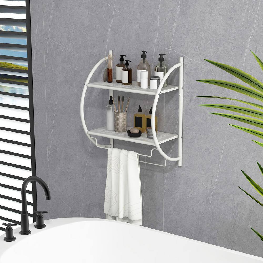 White Metal Wall Mounted 2-Tier Bathroom Towel Rack