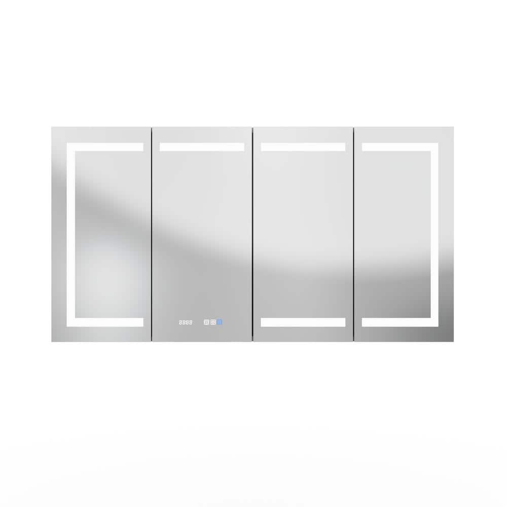 60 in. W x 32 in. H Rectangular Sliver Aluminum Medicine Cabinet with Mirro