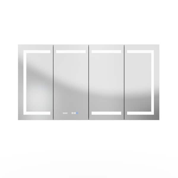 Unbranded 60 in. W x 32 in. H Rectangular Sliver Aluminum Medicine Cabinet with Mirror