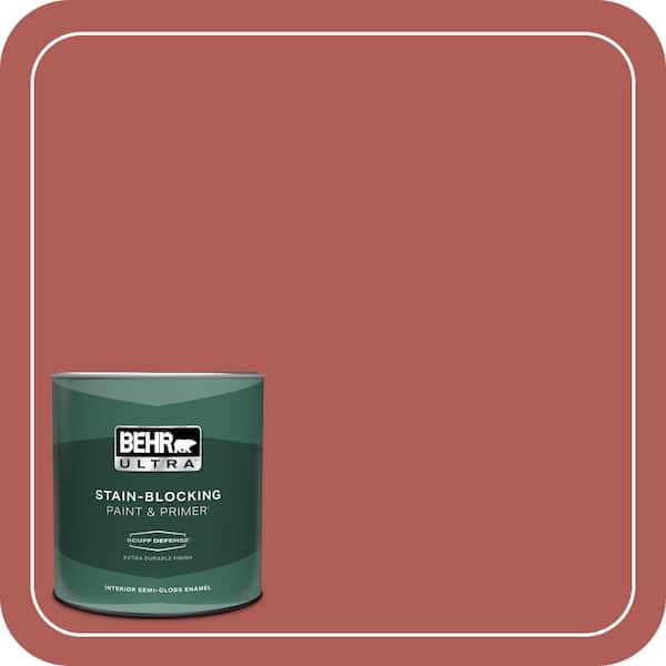 BEHR ULTRA 1 qt. #T12-1 Prairie Poppy Extra Durable Semi-Gloss Enamel Interior Paint & Primer