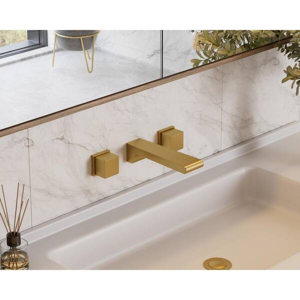 FARNE Double Handle Wall-Mount Bathroom Sink Faucet Trim with Pop-Up Drain in Brushed Gold