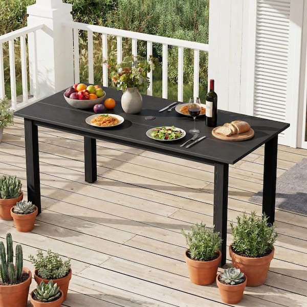 black patio dining table with umbrella hole JOYESERY Rectangle Plastic Rectangular Outdoor Patio Dining Table with  Umbrella Hole in Black J-PPD-T03-BK