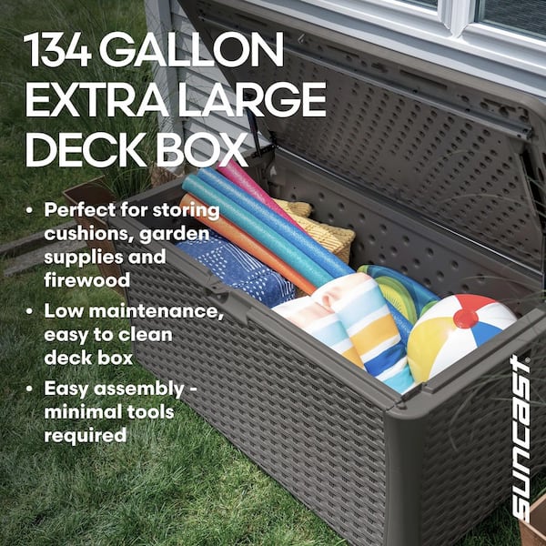 Suncast 134 Gal. Plastic Wicker Deck Box - Stoney BMDB13400ST