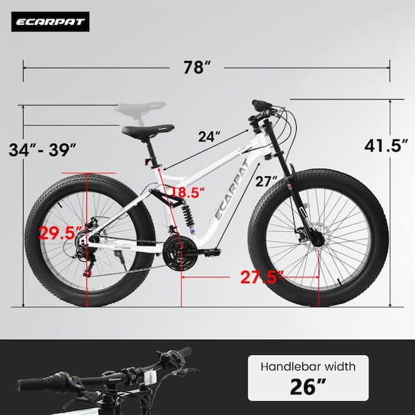 Flynama 26 Inch Fat Tire MTB, Full Suspension 21-Speed Drivetrain