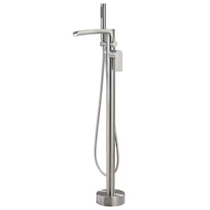 Modern Single-Handle Freestanding Floor Mount Tub Faucet with Handheld Showerhead in Brushed Nickel
