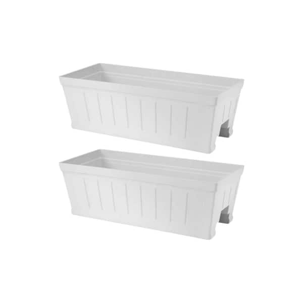 Eden Medium White Resin Lightweight Deck Rail Planter Box (28 in. L x 12 in. W x 12 in. H) 2 Pack