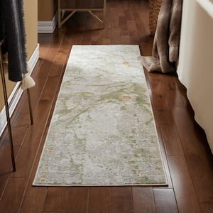 Luxe Opaline Bold Marble Sage Green 2 ft. x 7 ft. Runner Rug