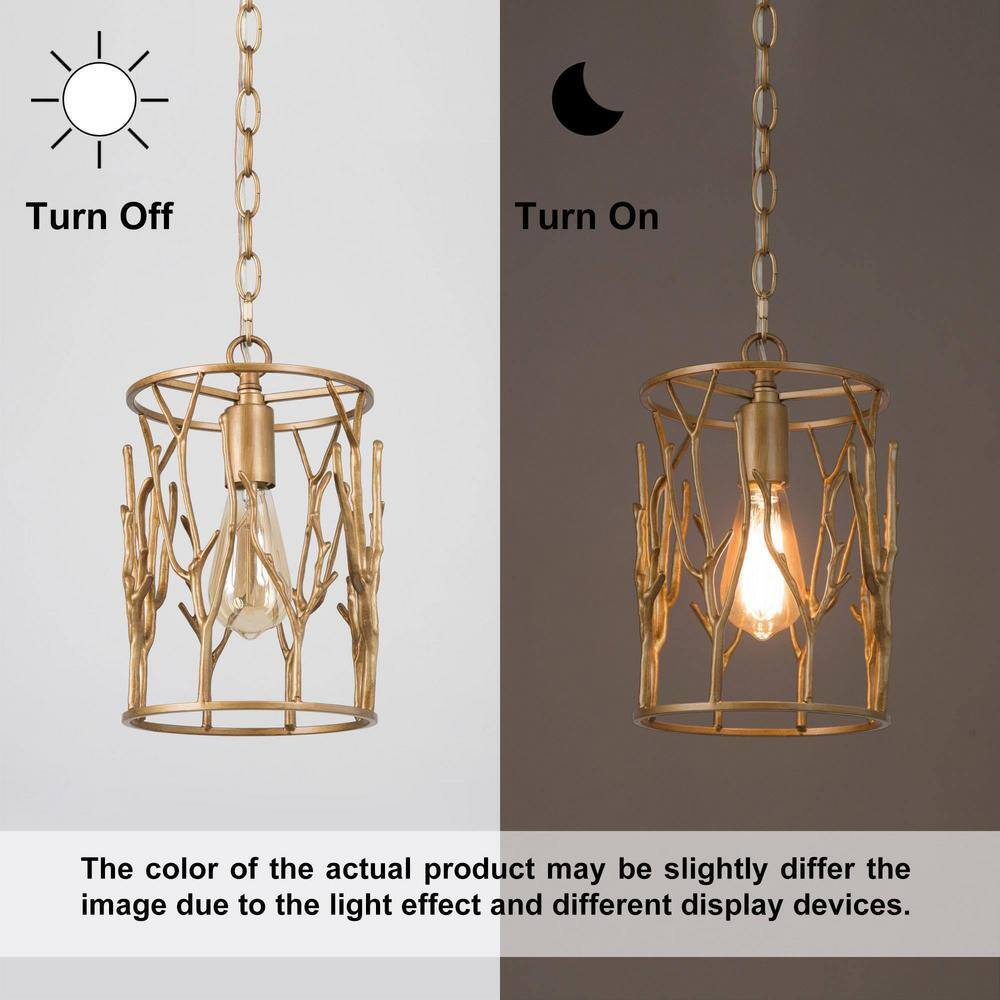 Vintage Gold Drum Metal Pendant Light with Adjustable Chain