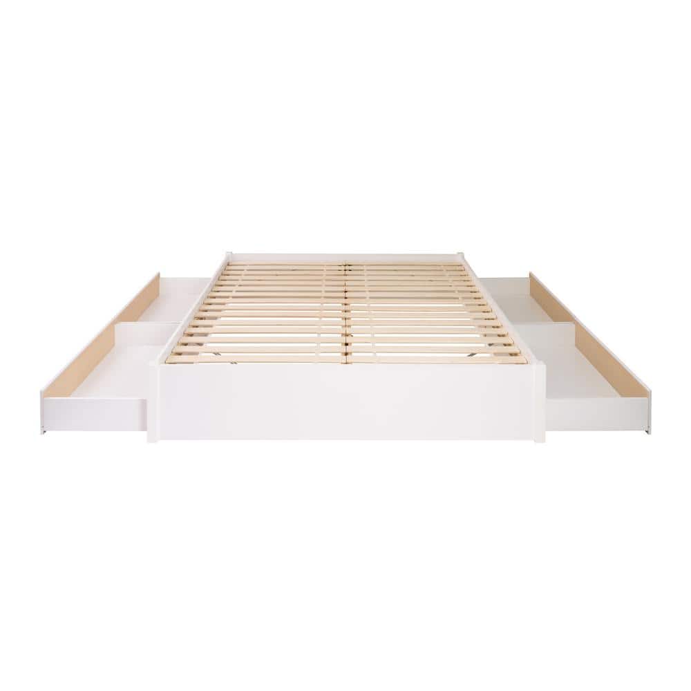 White King 4 Post Platform Bed, White King Size Bed With Storage Drawers