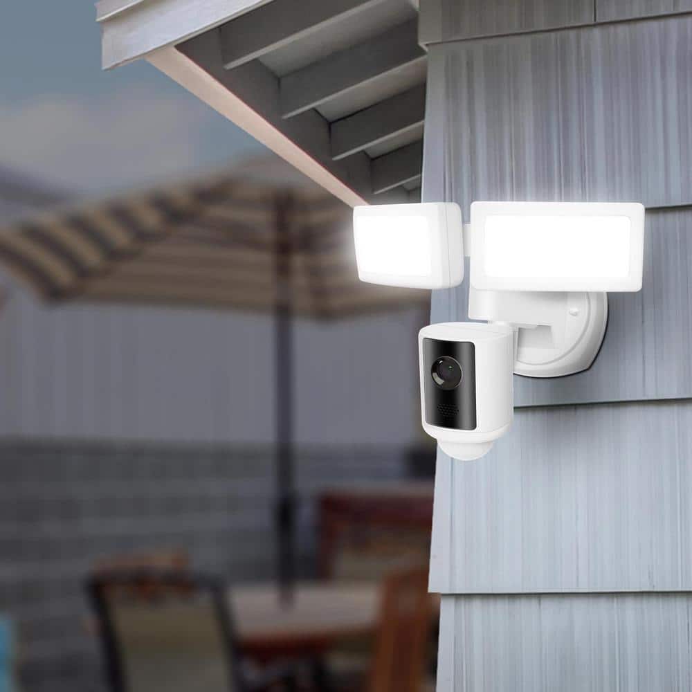 White Wireless LED Smart Security Floodlight with Camera