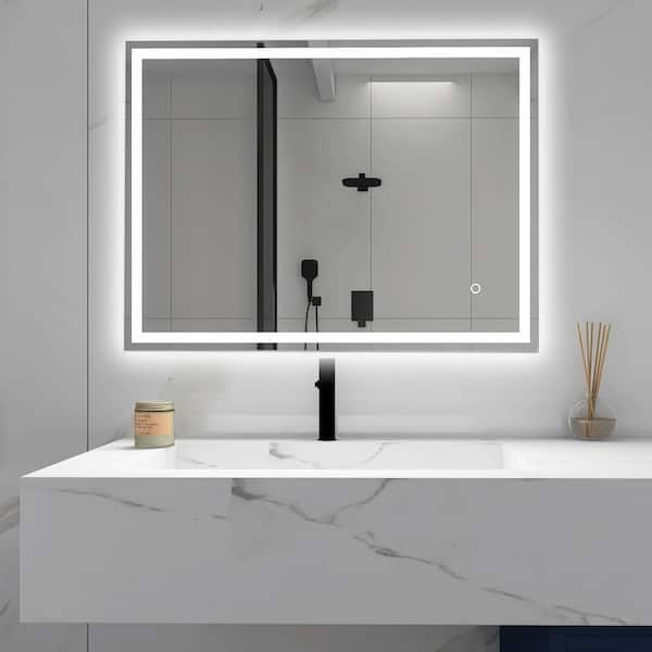 FAMYYT 32 in. W x 24 in. H Rectangular Frameless Anti-Fog LED Light Wall Bathroom Vanity Mirror with Bluetooth