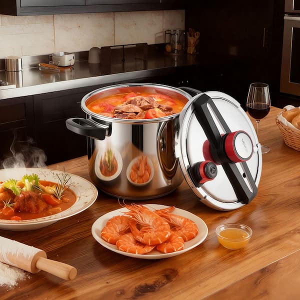 12 qt. Pressure Cooker Stainless Steel Tempered Glass Lid, 3 Pressures Settings, Pressures Canner with Steaming Rack