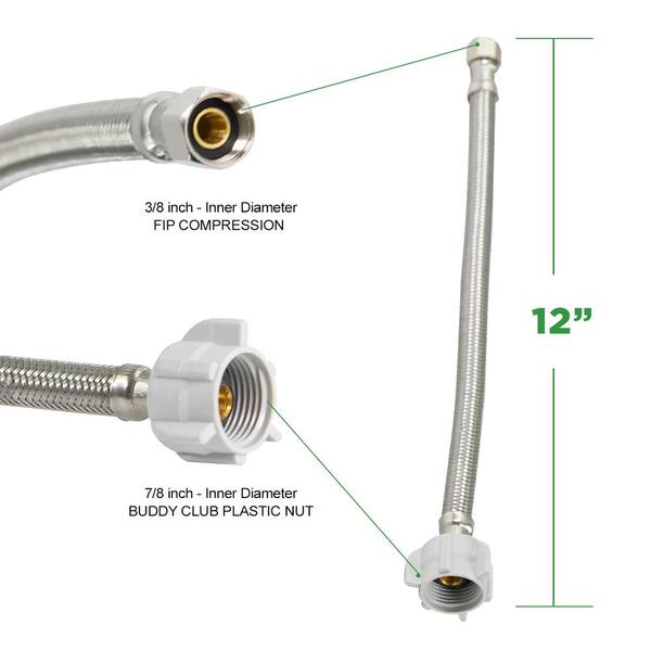 1/2" FIP x 7/8" BC x 12" SS BRAIDED TOILET CONNECTOR SUPPLY LINE ALL METAL NUTS 