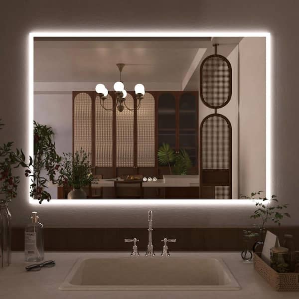 IA 48 in. W x 36 in. H Rectangular Frameless LED Single Wall Bathroom Vanity Mirror in Polished Crystal