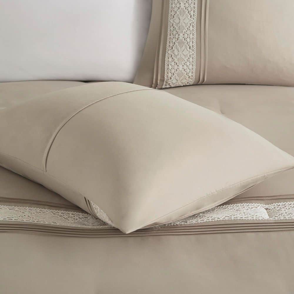 Taupe Queen Microfiber Comforter Set with Decorative Pillows