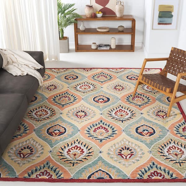 Heritage 8 ft. x 10 ft. Green/Rust Border Quatrefoil Area Rug