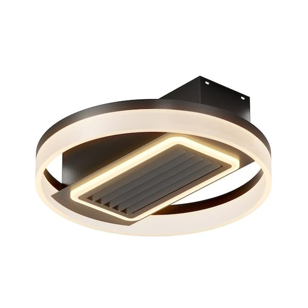 PUDO 20 in. Integrated LED Modern Indoor Leafless Flush Mount Black Ceiling Fan Light with Removable and Washable