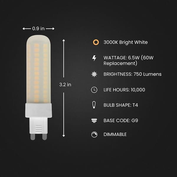60-Watt Equivalent Bright White (3000K) T4 G9 Bi-Pin Base Decorative LED Light Bulb