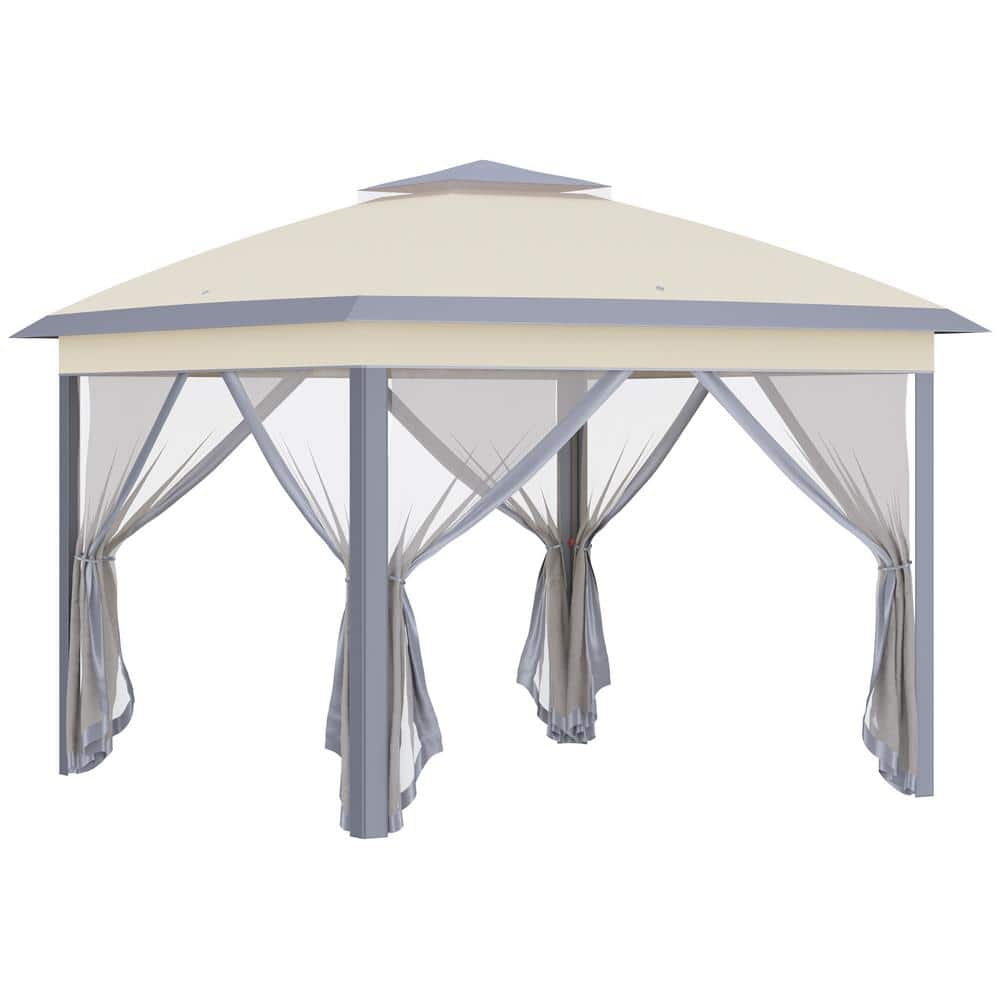 Beige 11 ft. x 11 ft. Pop Up Instant Canopy Tent with Netting and Carry Bag