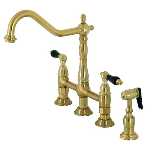 Kingston Brass Duchess 2-Handle Bridge Kitchen Faucet with Side Sprayer in Brushed Brass