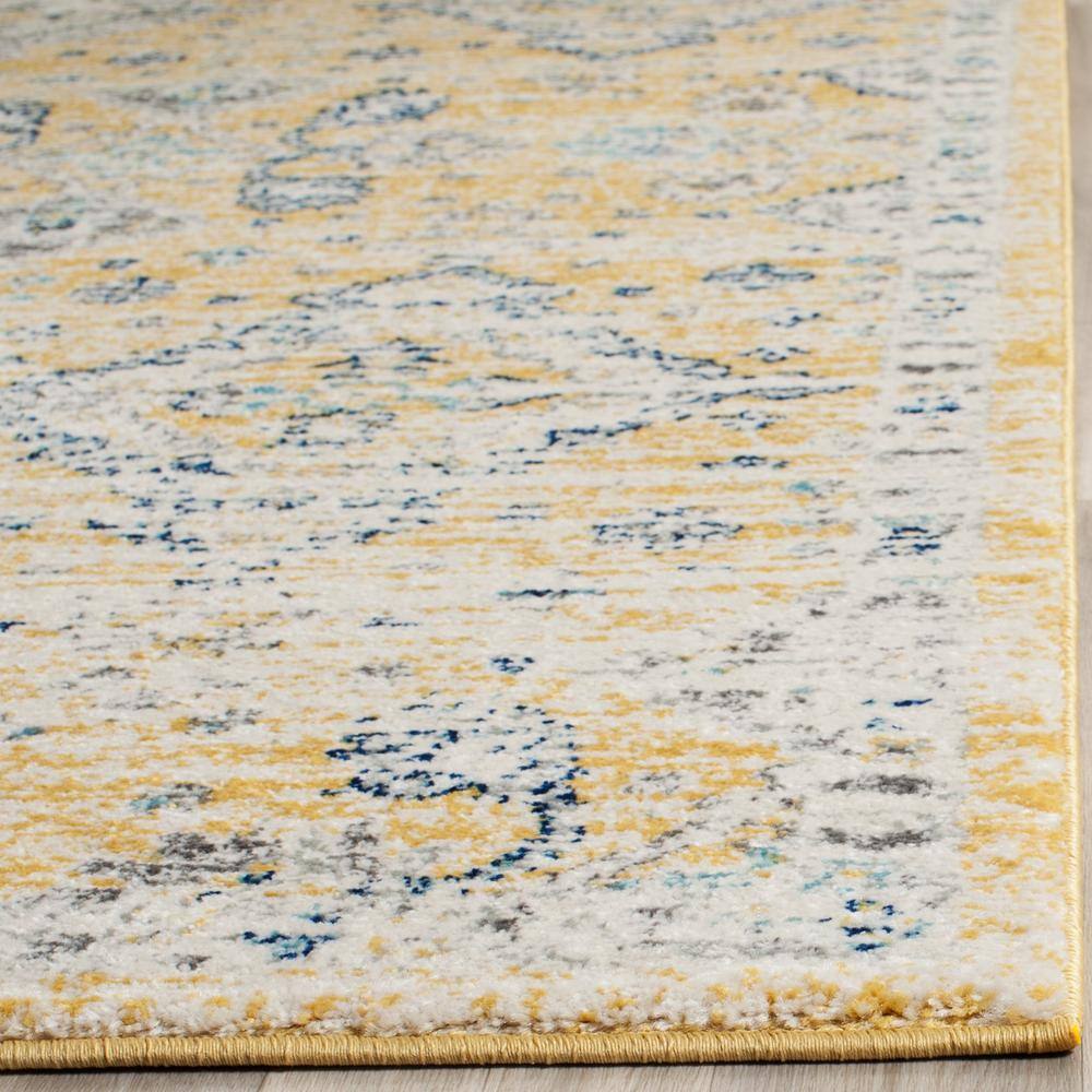 Gold and Ivory High Pile Synthetic Rectangular Rug