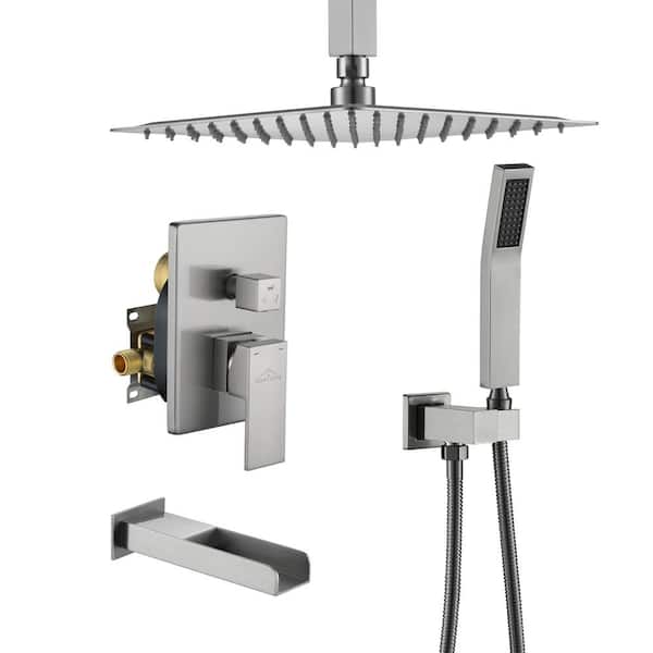 Boyel Living Ceiling Mount Single-Handle 1-Spray Tub and Shower Faucet with Hand Shower in Brushed Nickel - 10 Inch (Valve Included)