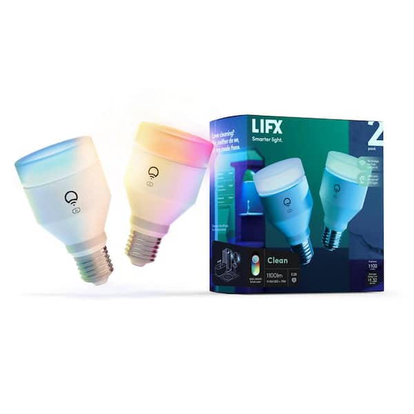 LIFX 75-Watt Equivalent A19 Clean RGB Multi-Color Smart Wi-Fi E26 LED Light Bulb Alexa/Google/HomeKit/Siri 1500-9000K(2-Pack)